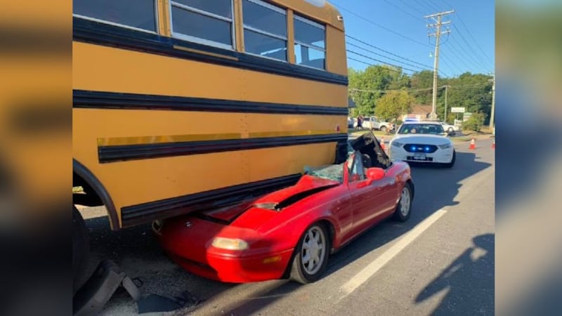A school bus with 60 students on board was involved in a crash with a car on Woodruff Road...