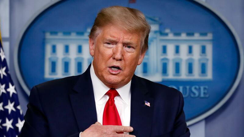 President Donald Trump speaks about the coronavirus in the James Brady Press Briefing Room at...
