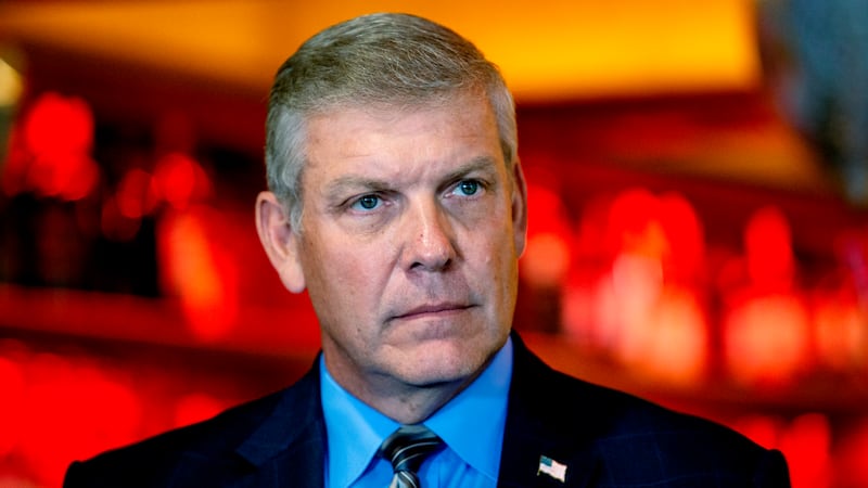 FILE - Rep. Barry Loudermilk, R-Georgia, listens to a speaker at a press conference, May 4,...