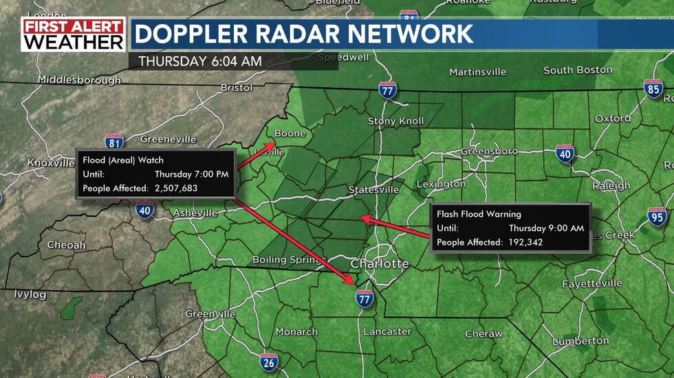 Flood Watch and Flood Warning in place for parts of WBTV viewing area