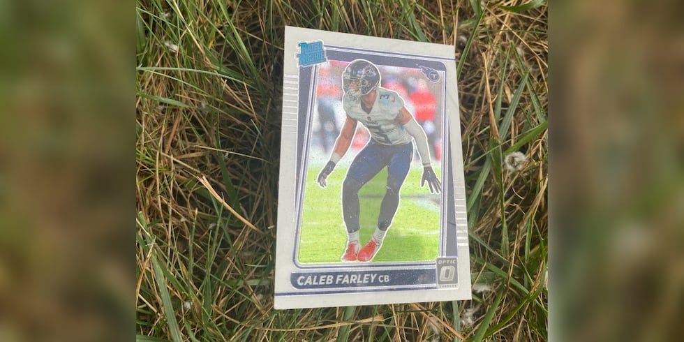 A trading card for Tennessee Titans player Caleb Farley was found after a home he owned...