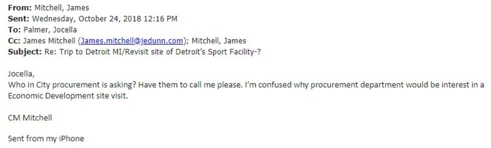 Councilman Mitchell asks his assistant who from procurement is requesting more details about...