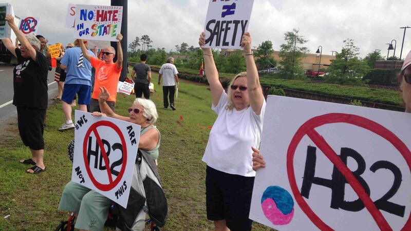 People gather in Wilmington to protest HB2. (Source: Molly Oak)