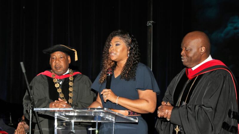 Dr. Laticia Godette, owner of Ottendorf Laboratories, presented the college with a check for...